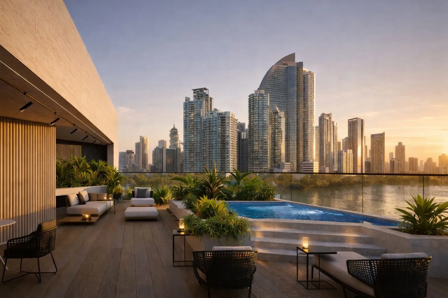 Piscina en el rooftop con vista al océano