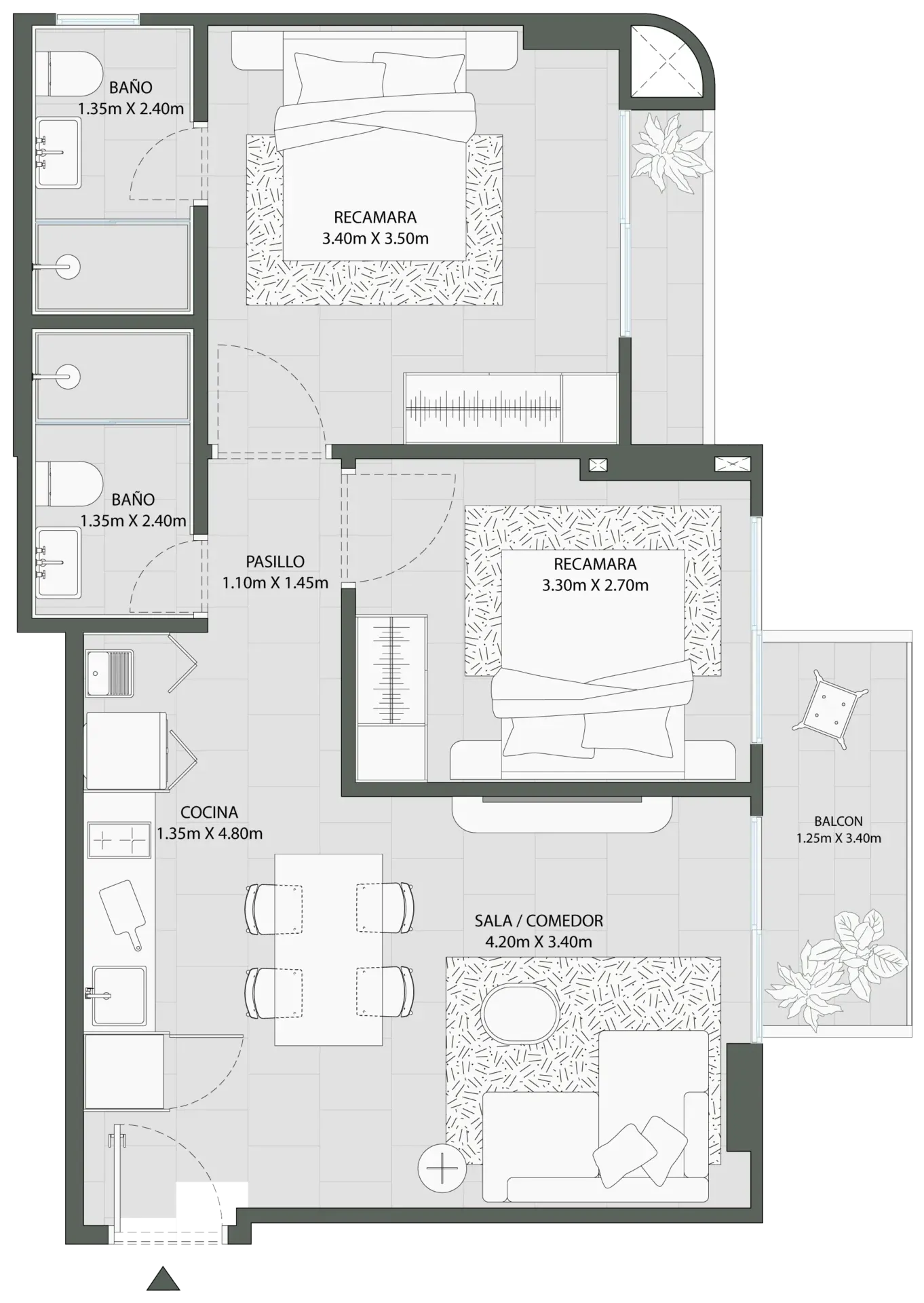 Planta del Modelo D de 62.5 m² en Amara