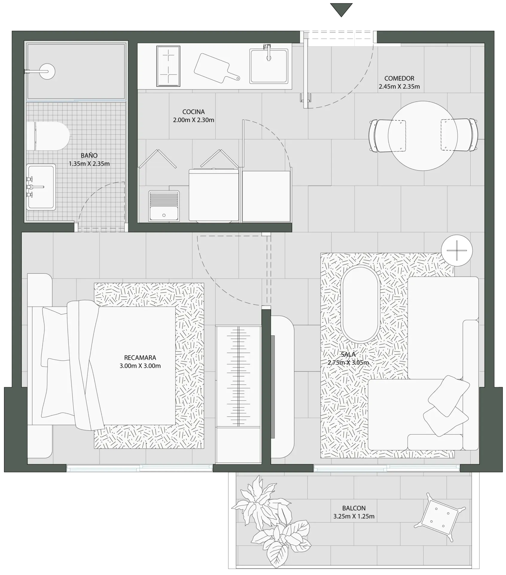 Planta del Modelo H de 38.5 m² en Amara