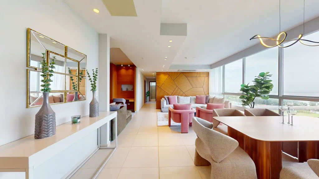 Render de la sala y cocina del modelo LUXURY de MAUI