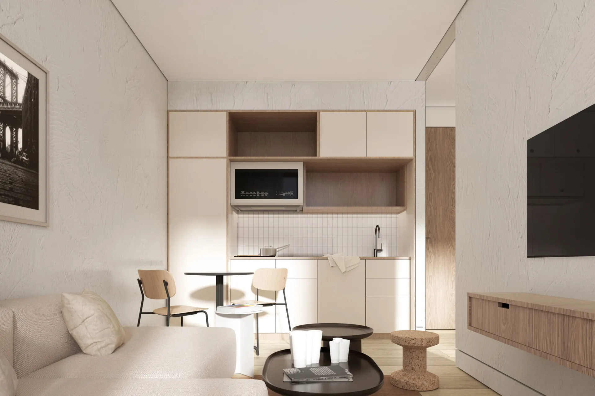 Interior con balcón del apartamento Tipo D–E