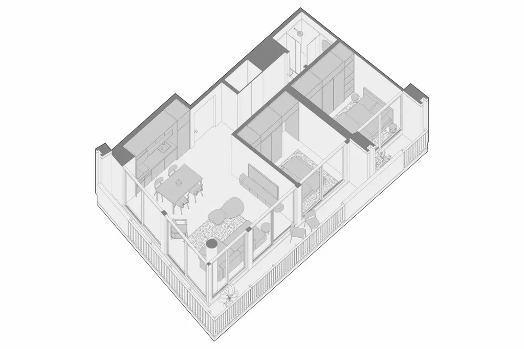 Isométrico del apartamento Tipo G en Nook Residence